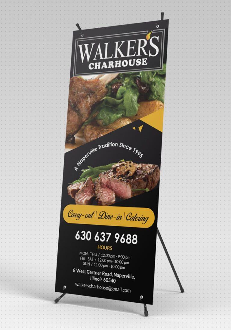 Restaurant banner stand printed and assembled by Sign America