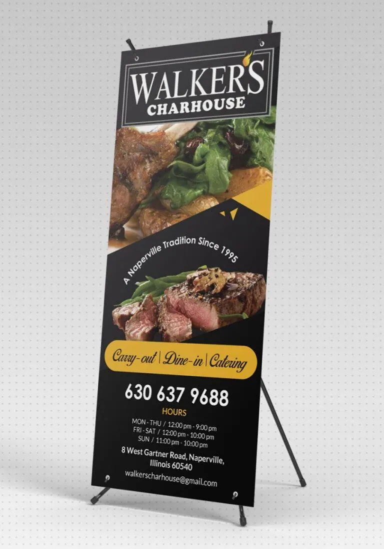 Restaurant banner stand printed and assembled by Sign America
