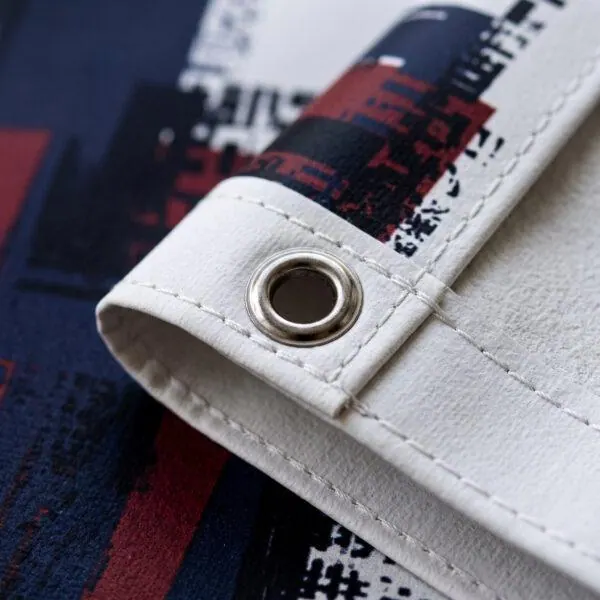 Close-up of thick 18 oz blockout banner material and reinforced hem — Sign America Chicago