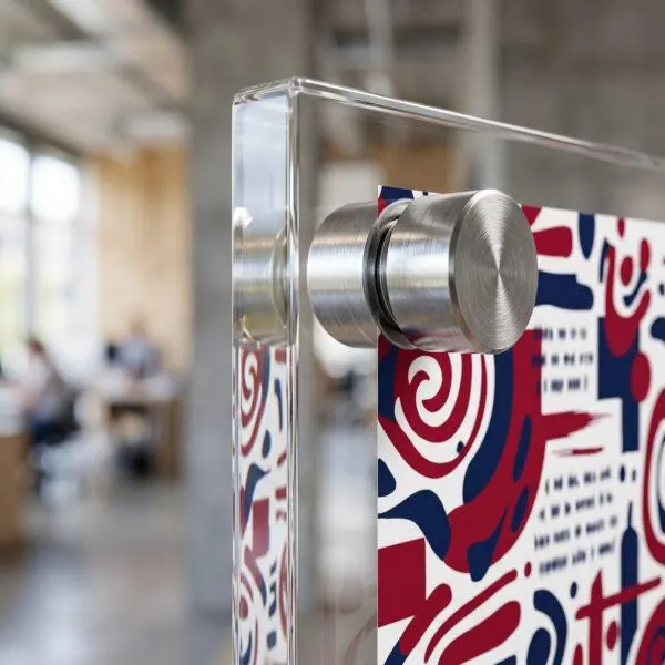 Close-up of polished acrylic sign edge and aluminum standoff — Sign America Chicago