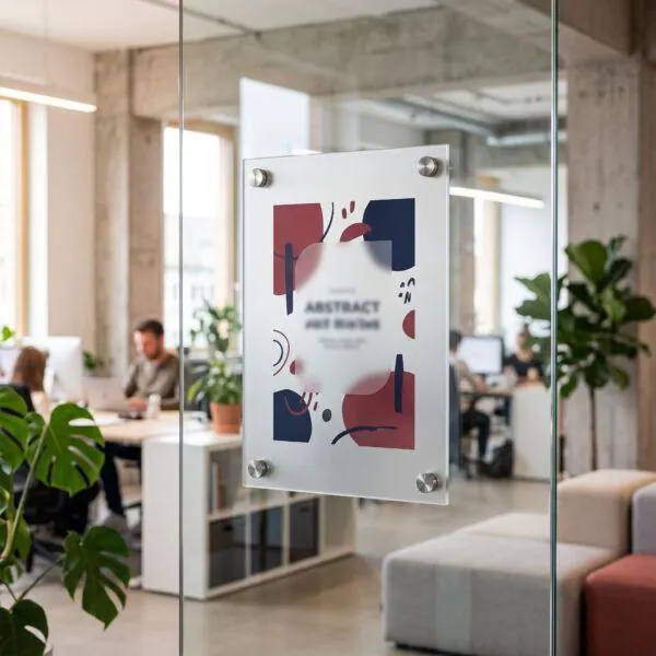Frosted acrylic sign on an office glass partition — Sign America Chicago