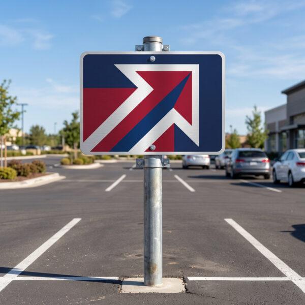 Aluminum directional sign on a steel post in a parking lot — Sign America Chicago