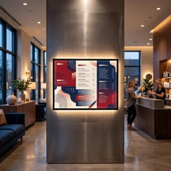 LED light box frame used as a lobby display in a salon — Sign America Chicago