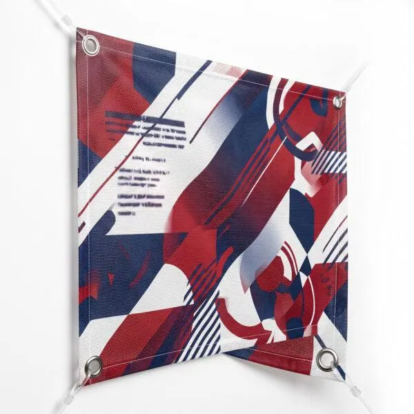 Perforated mesh banner with grommets on white studio background — Sign America Chicago
