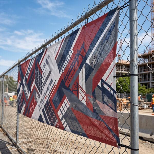 Mesh banner installed on a construction site fence — Sign America Chicago