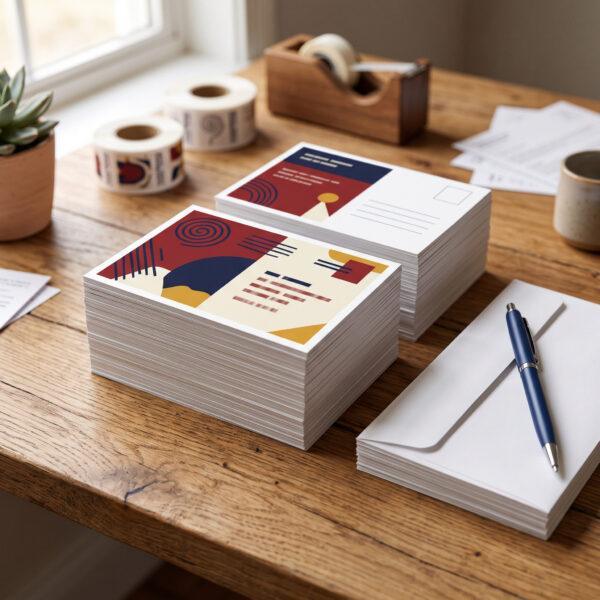 Stack of printed postcards ready for a direct mail campaign — Sign America Chicago