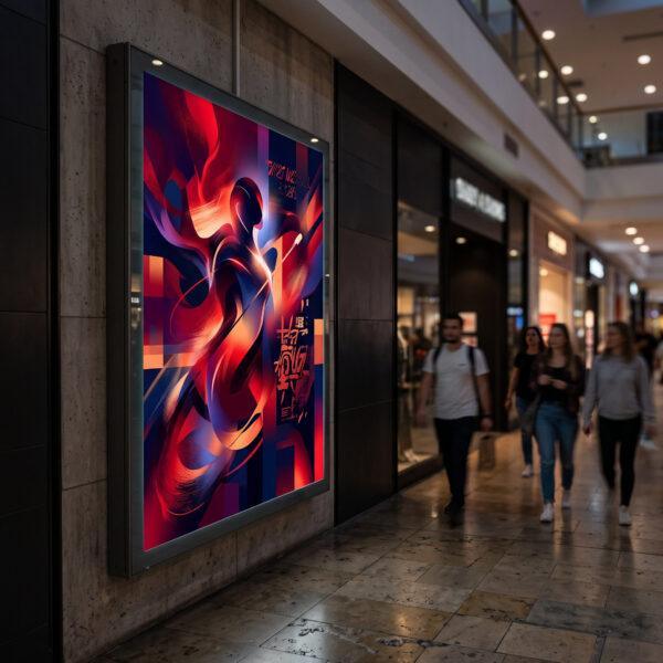 Backlit poster light box in a mall corridor at dusk — Sign America Chicago