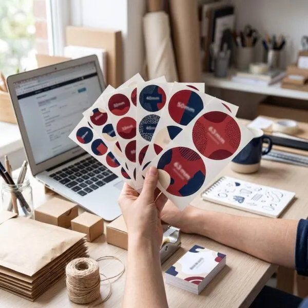 Stack of custom round stickers in multiple sizes — Sign America Chicago