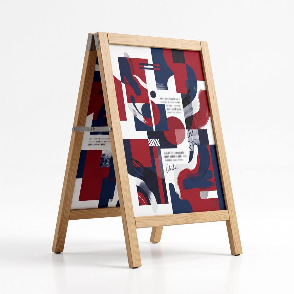 A-frame sidewalk sign kit with printed panels on studio background — Sign America Chicago