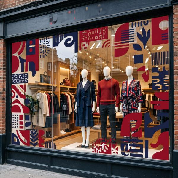 Promotional window clings on a retail boutique window — Sign America Chicago