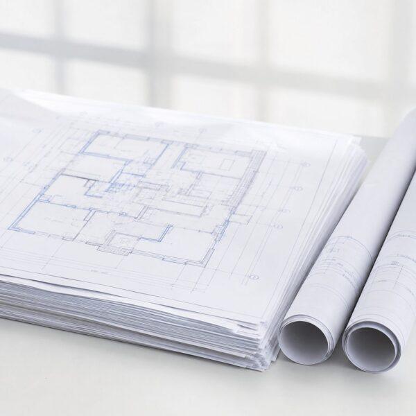 Contractor reviewing printed plan sets on the job site — plan printing Sign America Chicago