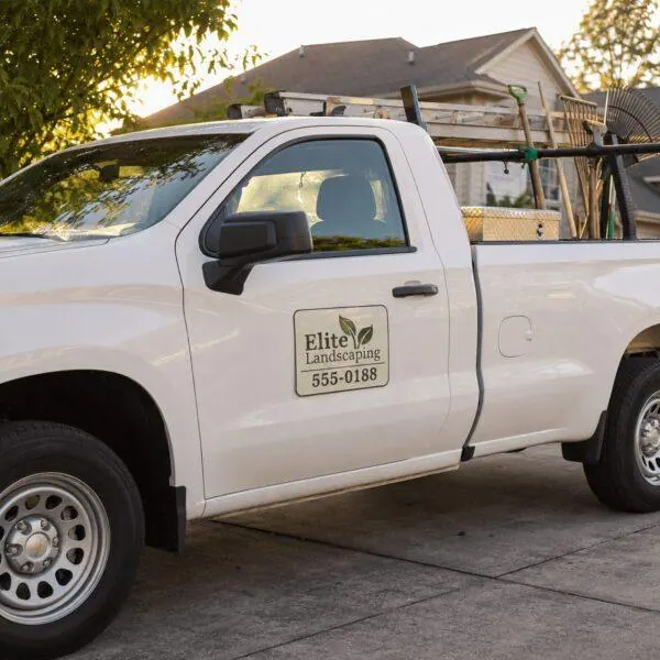 Work truck with magnetic door sign — truck magnets Sign America Chicago