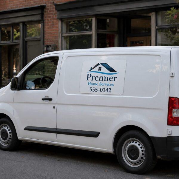 Cargo van with magnetic door panel outside a storefront — Sign America Chicago