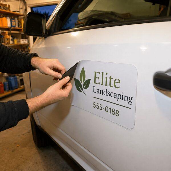Removing a car door magnet after work — reusable vehicle magnets Sign America Chicago