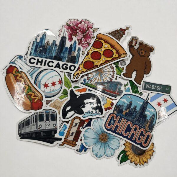 Pile of custom die-cut vinyl stickers cut to shape — Sign America Chicago