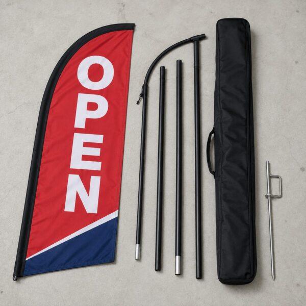 Complete 13 ft feather flag kit with pole sections, carry bag and ground spike — Sign America Chicago