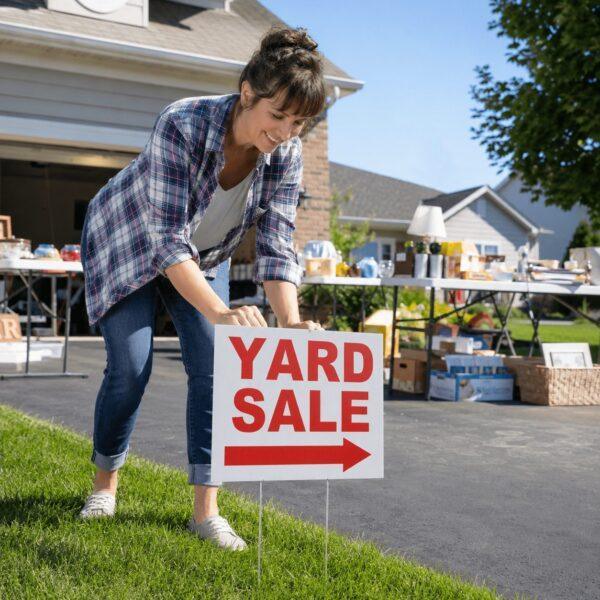 Yard sale sign at a suburban intersection — yard sale signs Sign America Chicago